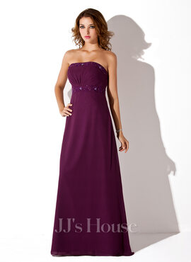 Empire Strapless Floor-Length Chiffon Bridesmaid Dresses With Ruffle Beading (007001776)