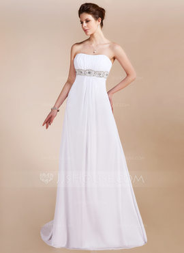 Empire Sweetheart Sweep Train Chiffon Prom Dress With Ruffle Beading (018020741)