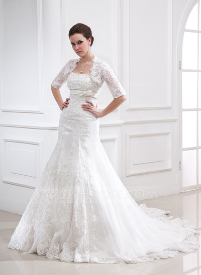 Half-Sleeve Lace Wedding Wrap (013025119) - JJsHouse