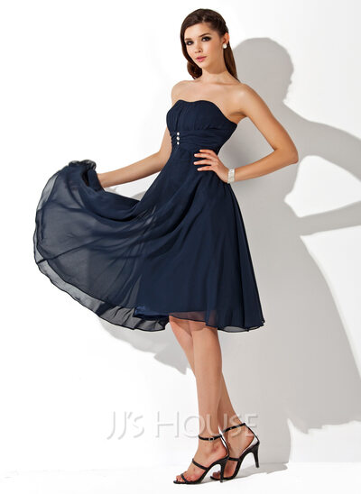 Empire Sweetheart Knee-Length Chiffon Bridesmaid Dress With Ruffle Beading (007020708)