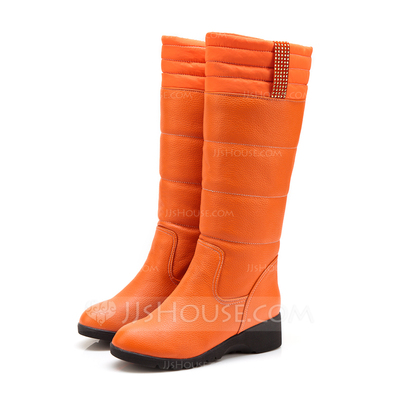 Leatherette Low Heel Platform Knee High Boots With Rhinestone shoes (088033006) - JJsHouse