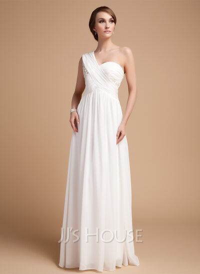 A-Line/Princess One-Shoulder Floor-Length Chiffon Holiday Dress With Ruffle Beading (020014487)