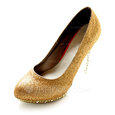 Leatherette Stiletto Heel Closed Toe Platform Pumps With Sparkling Glitter (085013620)