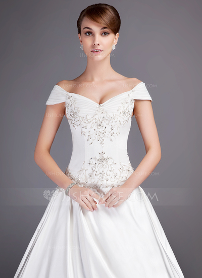 capilla Satén Vestido de novia con Bordado Bordado Lentejuelas #12813 capilla Satén Vestido de novia con Bordado Bordado Lentejuelas #12813