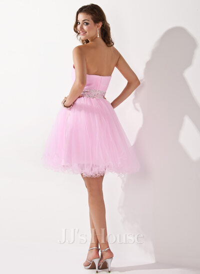 A-Line/Princess Sweetheart Short/Mini Tulle Homecoming Dress With Beading (022020909)
