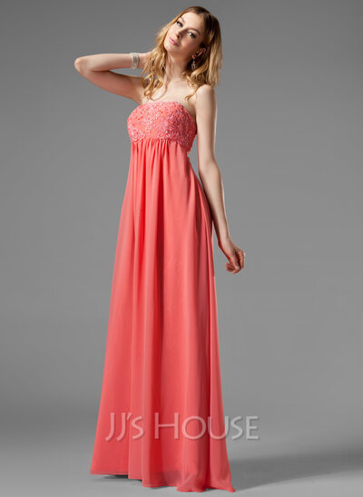 Empire Strapless Floor-Length Chiffon Holiday Dress With Ruffle Lace Beading (020003264)