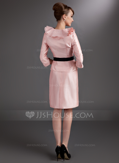 Gaine Col V Mi-longues Taffetas Robe de Mère de Mariée avec Sash Fleurs (008005651)