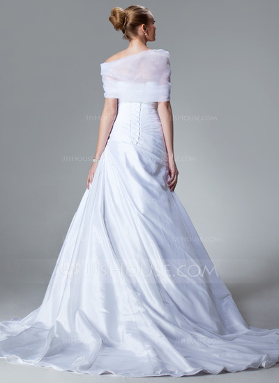 A-Line/Princess Sweetheart Court Train Taffeta Wedding Dress With Ruffle Lace Beadwork (002000827)