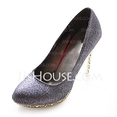 Leatherette Stiletto Heel Closed Toe Platform Pumps With Sparkling Glitter (085013620)