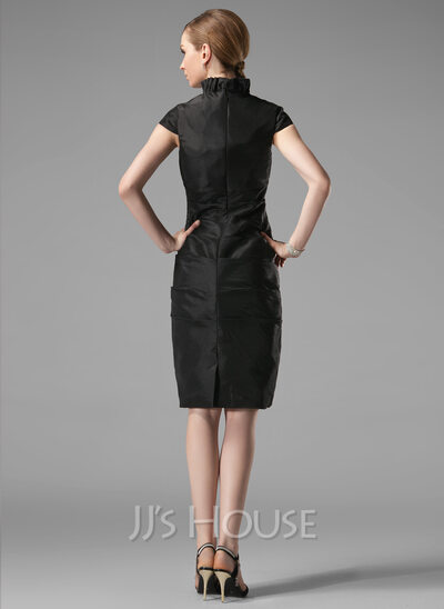 Sheath V-neck Knee-Length Taffeta Holiday Dress With Ruffle (020003292)