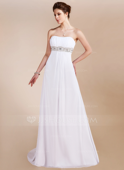 Empire Sweetheart Sweep Train Chiffon Prom Dress With Ruffle Beading (018020741)
