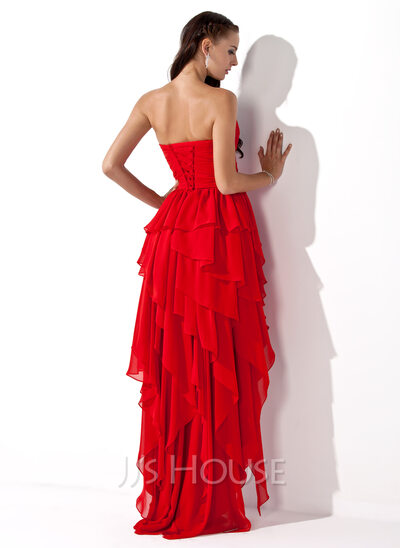 A-Line/Princess Sweetheart Asymmetrical Chiffon Prom Dress With Ruffle Beading (018004808)