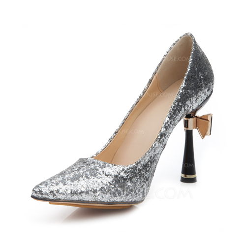 Sparkling Glitter Stiletto Heel Pumps Closed Toe With Bowknot shoes