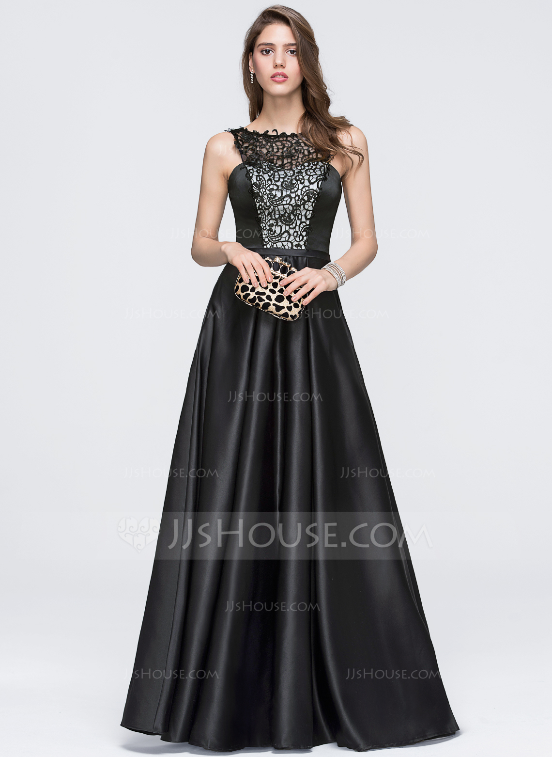 ALine/Princess Scoop Neck FloorLength Satin Prom Dress (018093790) JJsHouse
