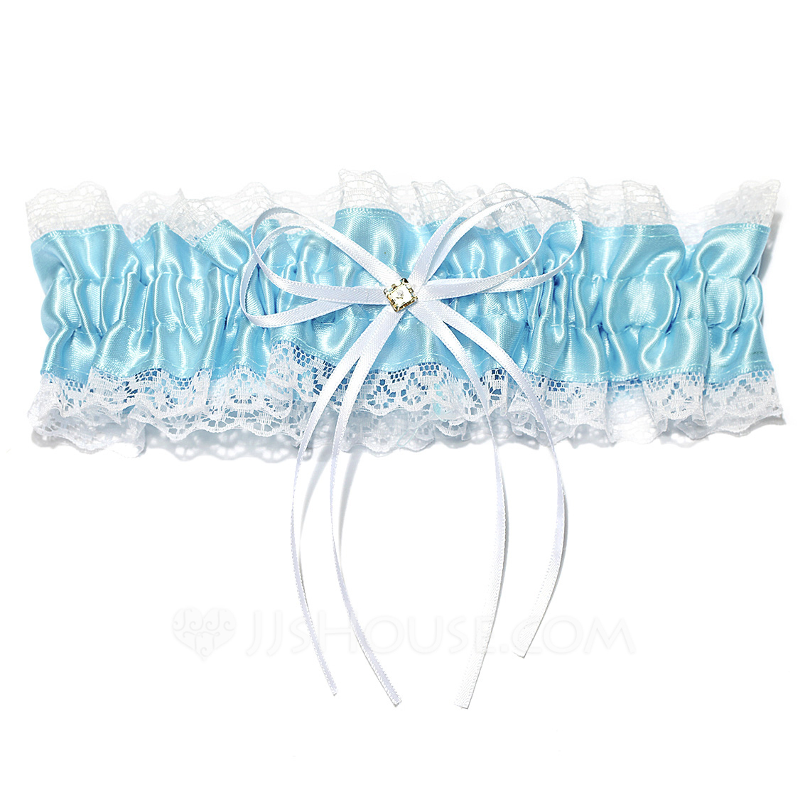 Satin Lace With Ribbons Rhinestone Wedding Garters (104026189