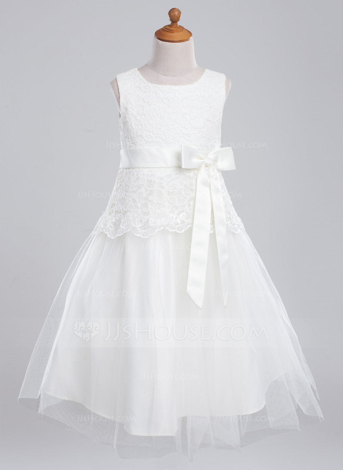 ALine/Princess Scoop Neck Tulle Lace Flower Girl Dress With Bow(s
