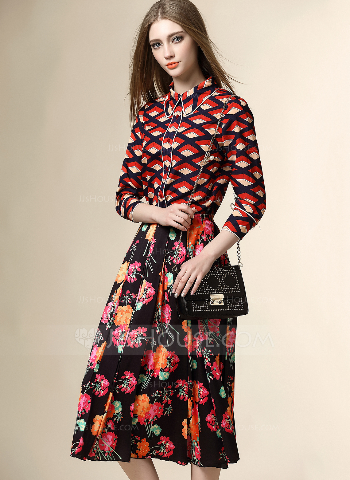 Polyester/Silk With Midi Dress (199081360) - JJsHouse