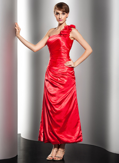 One-Shoulder Ankle-Length Charmeuse Evening Dress With Ruffle (017014552)
