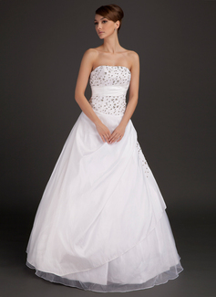 Ball-Gown Strapless Floor-Length Taffeta Organza Wedding Dress With Lace Beadwork (002015491)