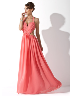 A-Line/Princess Halter Floor-Length Chiffon Holiday Dress With Ruffle Beading (020025951)