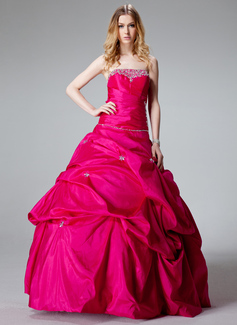 Ball-Gown Strapless Floor-Length Taffeta Quinceanera Dress With Ruffle Beading (021002893)