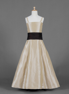 A-Line/Princess Floor-Length Taffeta Junior Bridesmaid Dress With Sash (009016149)
