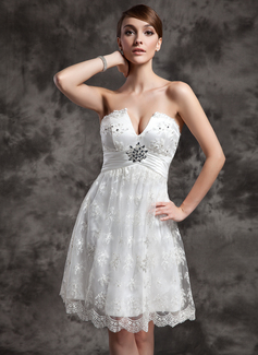 Empire Sweetheart Knee-Length Charmeuse Lace Wedding Dress With Ruffle Beadwork Sequins (002024079)