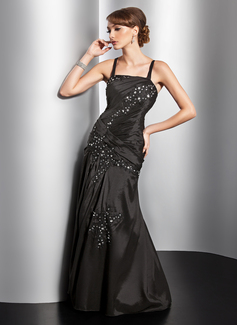 A-Line/Princess Square Necklin Floor-Length Taffeta Evening Dress With Ruffle Lace Beading (017014828)