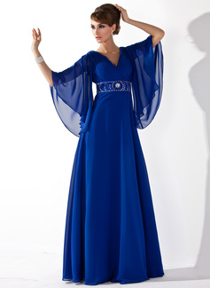 A-Line/Princess V-neck Floor-Length Chiffon Mother of the Bride Dress With Ruffle Beading Sequins (008005706)