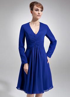 A-Line/Princess V-neck Knee-Length Chiffon Kate Middleton Style With Ruffle (044020782)