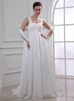 Empire Sweetheart Watteau Train Chiffon Wedding Dress With Lace Beadwork (002011765)