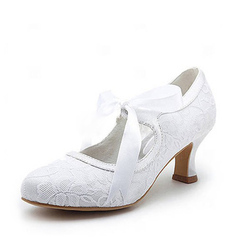 satén Tacón Carrete Cerrados Salón Zapatos de Novia con Cordón (047004932)