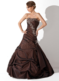 A-Line/Princess Sweetheart Floor-Length Taffeta Quinceanera Dress With Ruffle Beading Sequins (021020646)