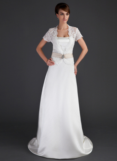 Sheath/Column Sweetheart Court Train Satin Wedding Dress With Sashes (002004549)