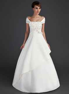 A-Line/Princess Strapless Floor-Length Satin Wedding Dress With Ruffle Beadwork Flower(s) Sequins (002015669)