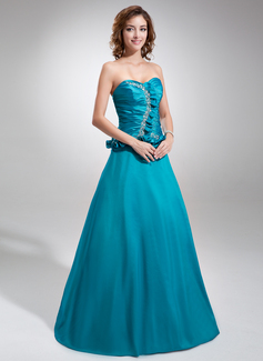 A-Line/Princess Sweetheart Floor-Length Taffeta Quinceanera Dress With Ruffle Beading (021025996)