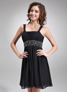 Empire Square Neckline Short/Mini Chiffon Homecoming Dress With Ruffle Beading (022020981)