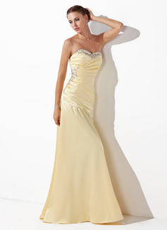 Sheath Sweetheart Floor-Length Charmeuse Prom Dress With Ruffle Beading Sequins (018004827)