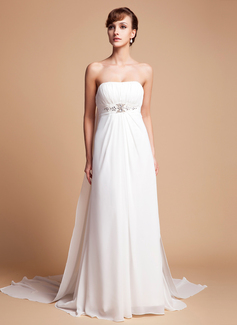Empire Strapless Watteau Train Chiffon Wedding Dress With Ruffle Beadwork (002000563)
