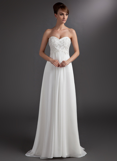 Empire Sweetheart Sweep Train Chiffon Bridesmaid Dress With Lace Beading (007016772)