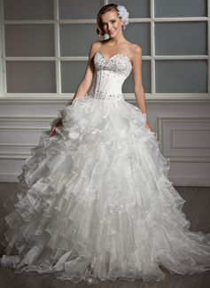 Ball-Gown Sweetheart Floor-Length Organza Satin Wedding Dress With Beadwork Sequins (002013819)