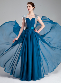 A-Line/Princess Sweetheart Floor-Length Chiffon Charmeuse Sequined Prom Dress With Ruffle (018019736)