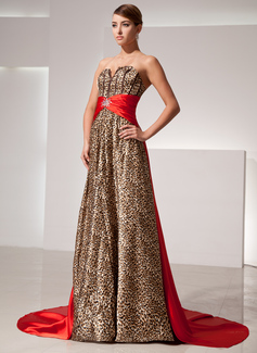 A-Line/Princess Sweetheart Watteau Train Charmeuse Evening Dress With Sash Beading (017014414)