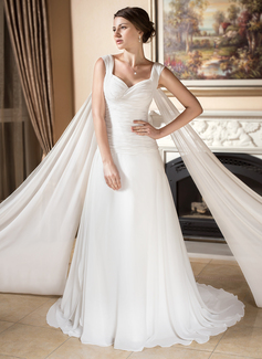 A-Line/Princess Sweetheart Watteau Train Chiffon Wedding Dress With Ruffle (002000573)