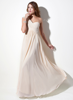 A-Line/Princess One-Shoulder Floor-Length Chiffon Lace Holiday Dress With Ruffle Beading (020016076)