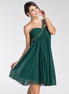 Empire One-Shoulder Knee-Length Chiffon Homecoming Dress With Ruffle Beading (022003353)
