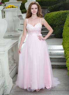 A-Line/Princess Sweetheart Court Train Tulle Prom Dress With Lace Beading (018024671)