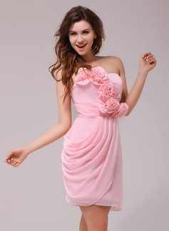 Sheath Sweetheart Knee-Length Chiffon Cocktail Dress With Ruffle Flower(s) (016013977)