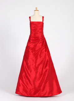 A-Line/Princess Square Neckline Floor-Length Taffeta Junior Bridesmaid Dress With Ruffle (009016222)