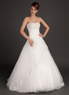 Ball-Gown Sweetheart Floor-Length Organza Satin Wedding Dress With Ruffle Lace Beadwork (002015485)